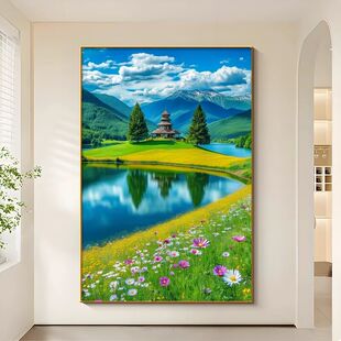 青山绿水风景装饰画竖版走廊过道玄关挂画卧室餐厅墙面壁画晶瓷画