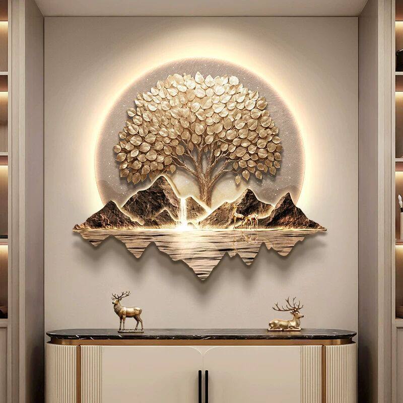 发财树玄关装饰画轻奢高级感入户门挂画2025新款高端走廊壁画带灯,家居饰品,现代装饰画,淘宝优惠券,粉丝福利购,淘宝优惠卷