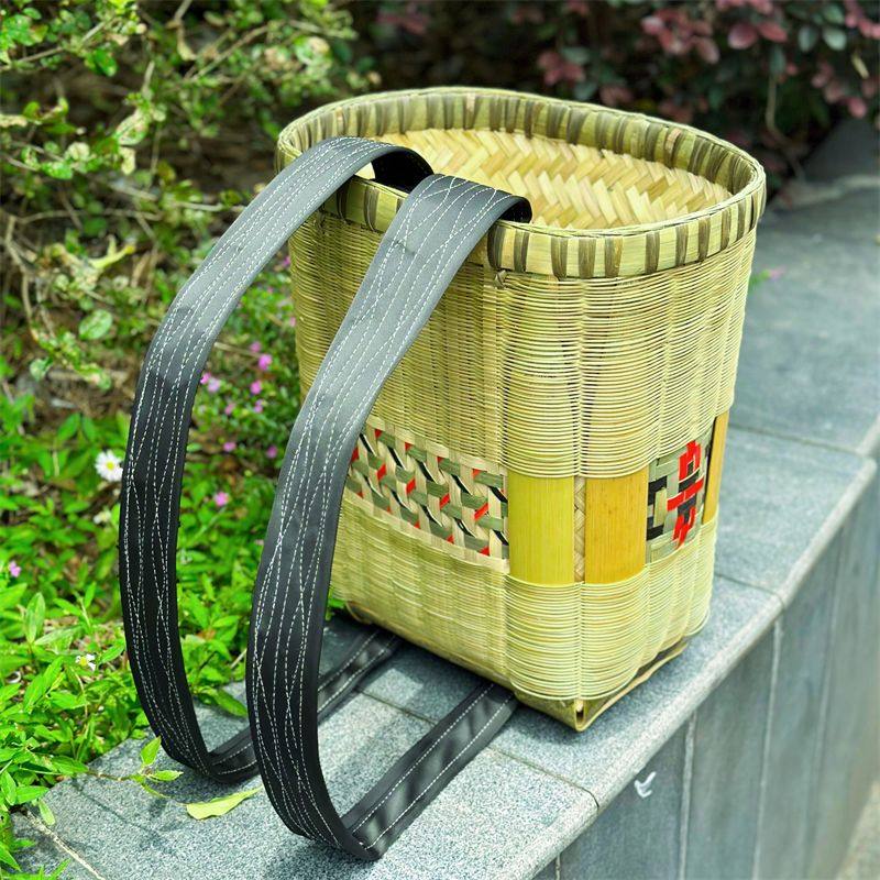 精编竹编背篓竹子收纳农村家用买菜采手工编织纯手工手提双肩