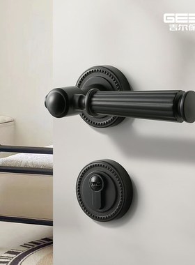 吉尔保盾法式黑色门锁卧室房门锁复古木门把手美式风静音磁吸门锁
