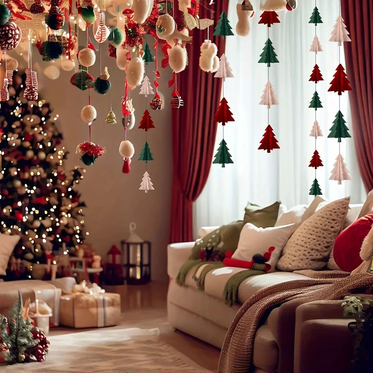 118.11inch 3D Christmas Tree Paper Art Tassels - Festive Cei