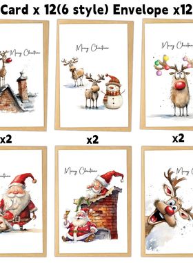 12pcs Christmas Greeting Cards With EnvelopesFor Sending Ho