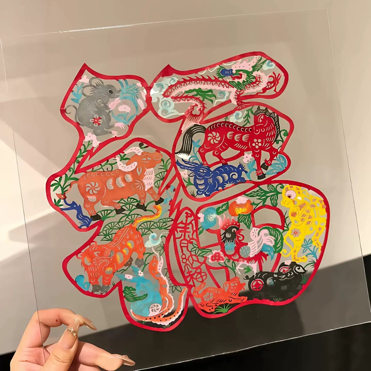 窗花福字贴马年玻璃贴纸门贴2026新年窗花纸非遗过年春节装饰喜庆