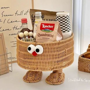 可爱藤编水果零食收纳筐客厅茶几桌面杂物玩具高颜值整理收纳盒子