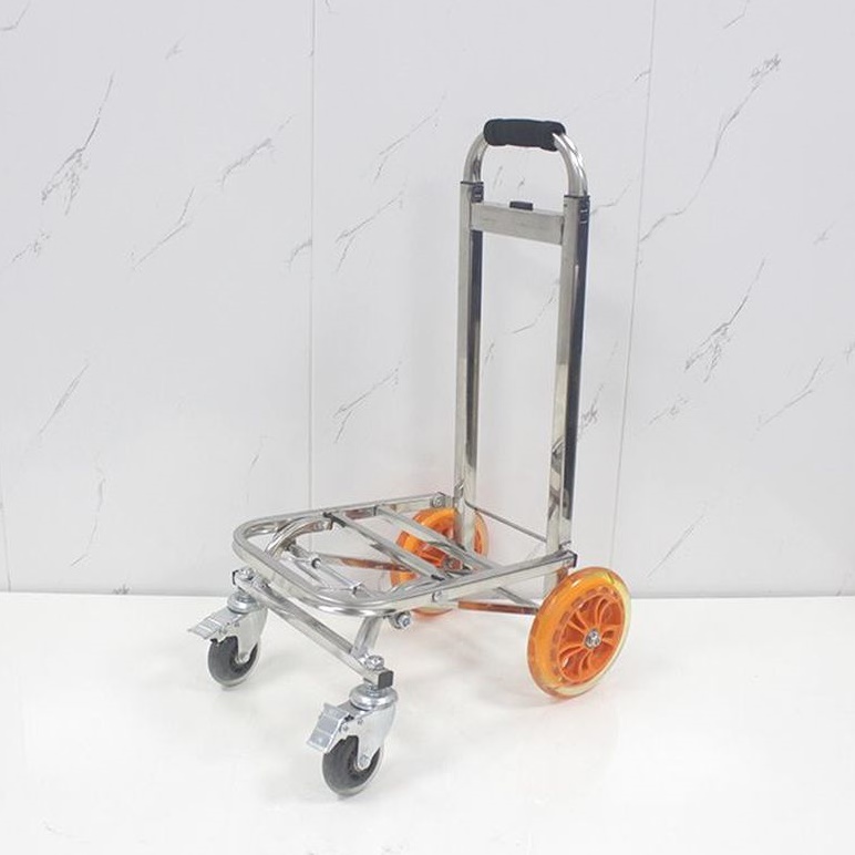 四轮行李车折叠拖车不锈钢便携大轮拉杆泥土路拉车买菜购物车货车