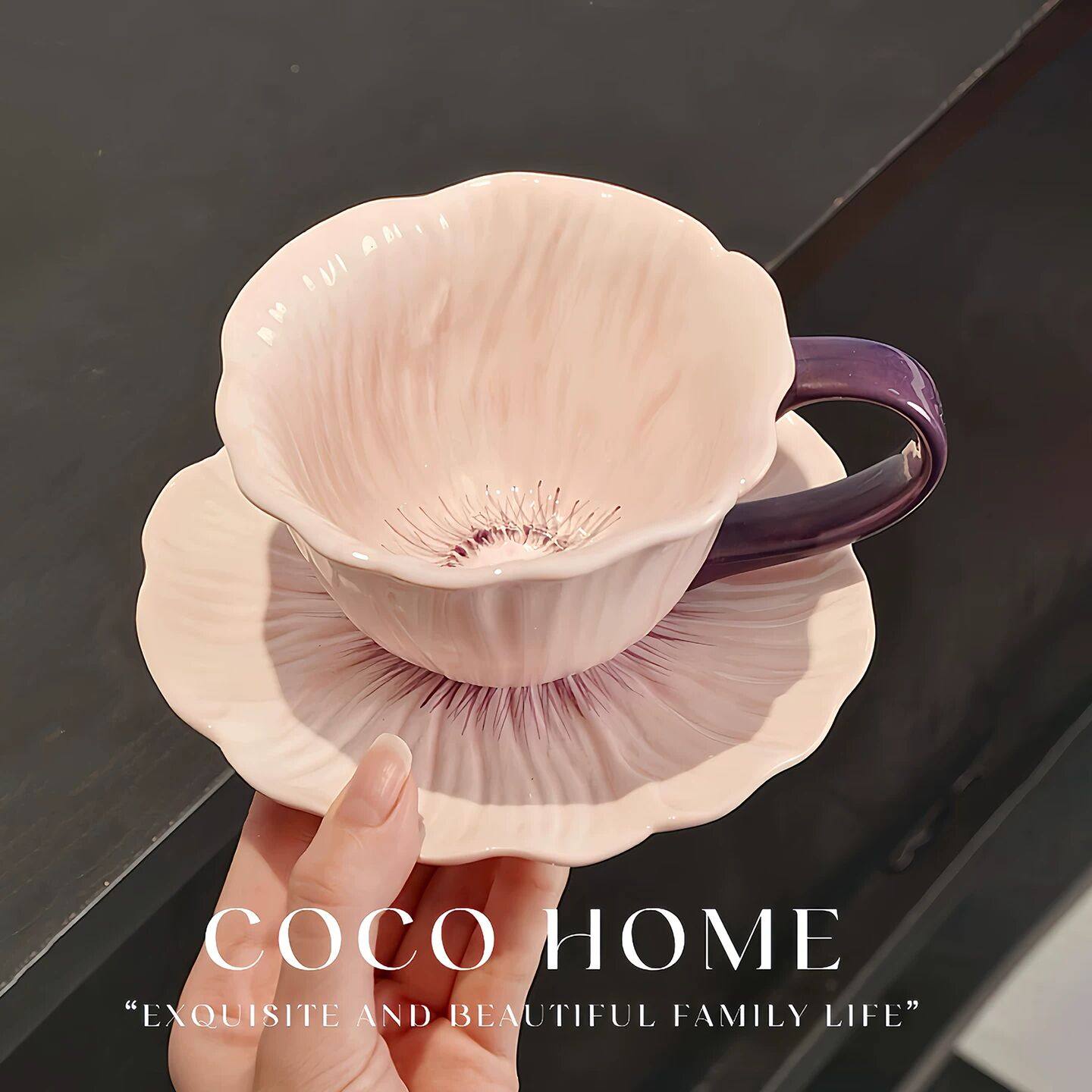 轻奢花朵咖啡杯陶瓷精致女士个人专用马克杯高颜值小众杯碟套装,餐饮具,咖啡杯,淘宝优惠券,粉丝福利购,淘宝优惠卷