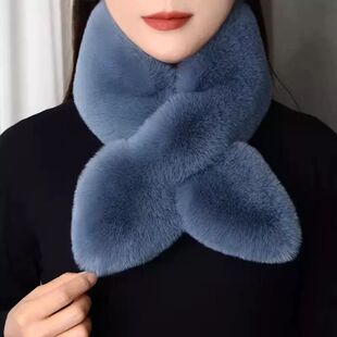 雷克斯兔毛围巾女冬季加厚保暖双面百搭脖套护颈仿皮草懒濑兔毛绒