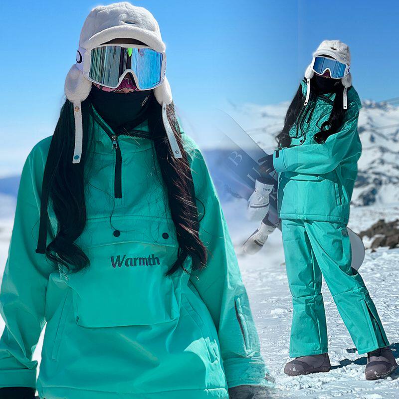 大口袋户外滑雪服套装男女同款加绒保暖溜冰滑雪衣防风裤子一整套