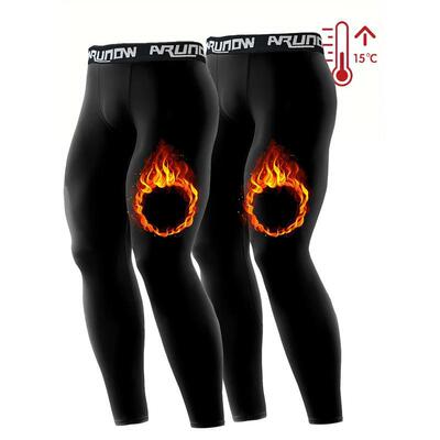 2pcs Men'S High Elastic Waistband Thermal Leggings Full