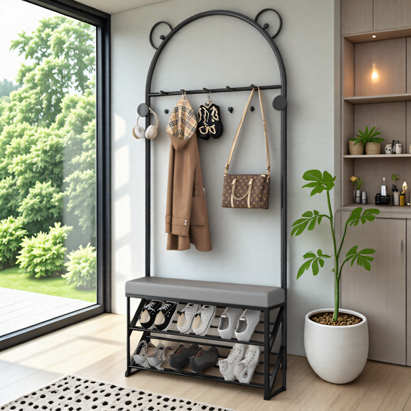 入户换鞋简易落地挂衣架衣帽架门口一体多功能玄关家用鞋柜鞋架