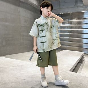 男童汉服夏装套装2024新款中大童夏季男孩新中式短袖唐装两件套