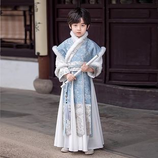 明制汉服男童男童汉服冬季唐装明制古装加绒加厚国学演出服男孩侠