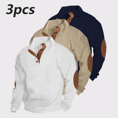 3PCS Men's Fashion Jacquard Knit Pullover Comfortable and