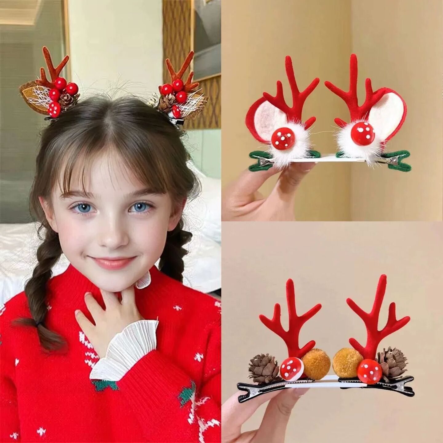 2Pcs  Christmas Antler Hair Clips  Pendants - Adorable Reind