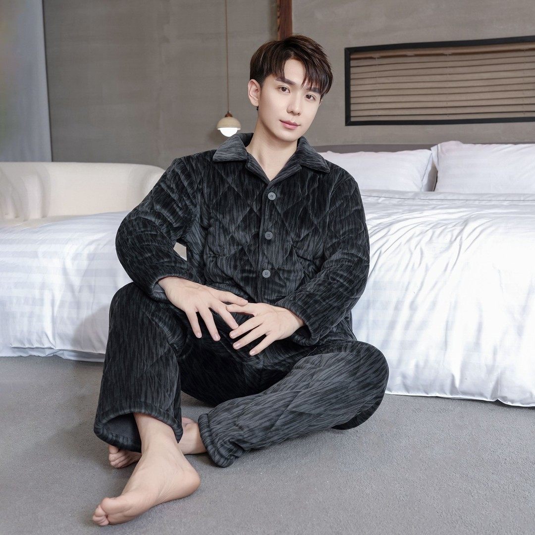 皮尔卡丹三层夹棉男款秋冬季加绒加厚睡衣可外穿保暖家居服套装,女士内衣/男士内衣/家居服,睡衣/家居服套装,淘宝优惠券,粉丝福利购,淘宝优惠卷