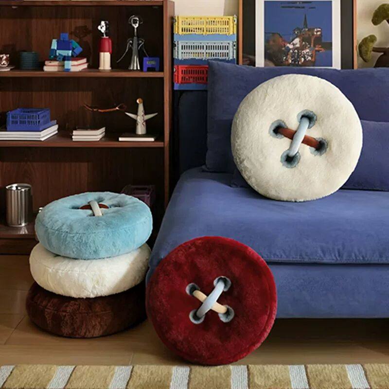 可爱创意纽扣毛绒抱枕办公室沙发靠垫汽车腰靠多色圆形绒面编织,居家布艺,靠垫/抱枕,淘宝优惠券,粉丝福利购,淘宝优惠卷