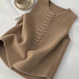 高级时尚秋冬款针织马甲洋气极简风新中式无袖盘扣上衣2025年新款