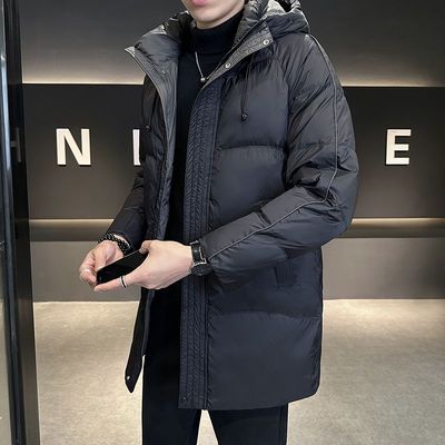 中长款羽绒服男连帽冬季潮牌2024新款修身帅气鸭绒衣服男冬装外套