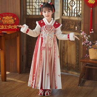 女童汉服冬装加绒中国风古风超仙女孩唐装冬季2025新款儿童连衣裙
