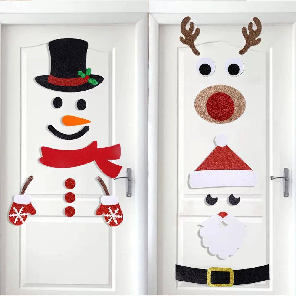 Christmas Door Window Stickers Felt Cloth Cartoon Snowman Sa