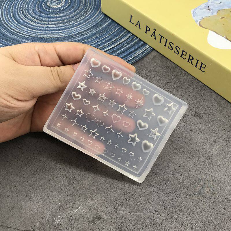 创意立体浮雕爱心星芒美甲模具DIY星星心形膜具指甲装饰硅胶磨具