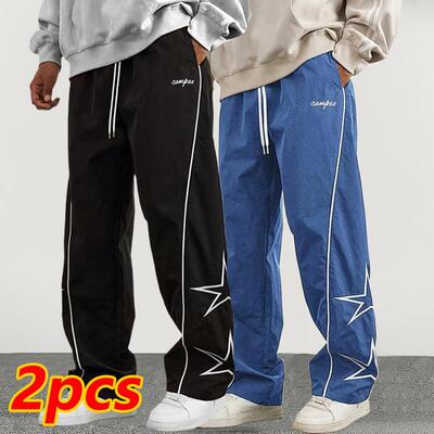 2PCS Men's Casual Straight Leg Pants Men's All Season Loose