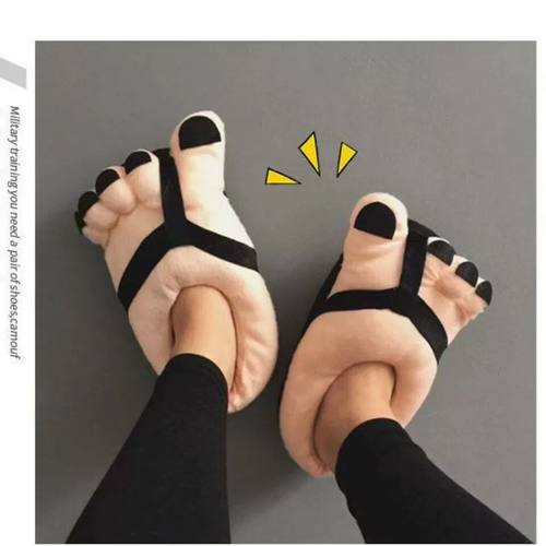 抽象拖鞋创意可爱搞怪大脚丫棉拖鞋女秋冬季情侣男恶搞室内保暖个