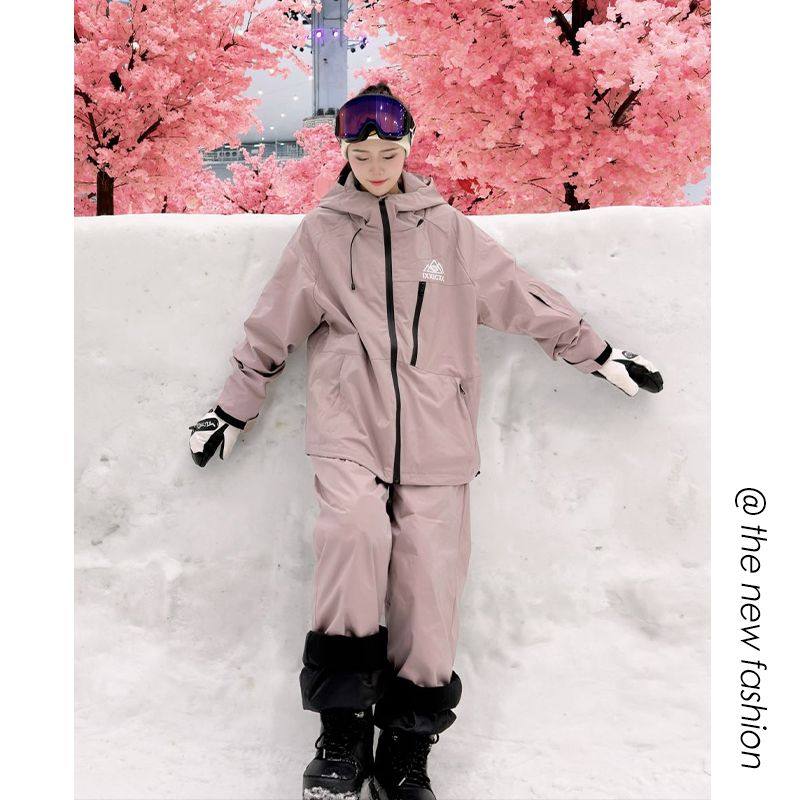 加绒加厚滑雪服套装男女同款冬季户外防水冲锋衣裤子两件套棉衣男