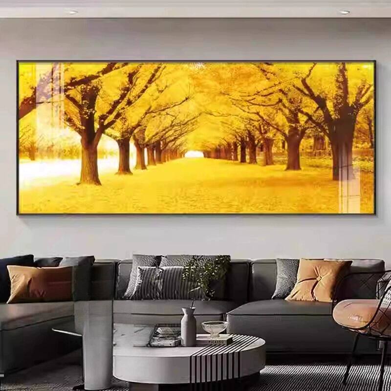 黄金满地客厅挂画现代大气沙发背景墙装饰画黄金大道风景油画壁画
