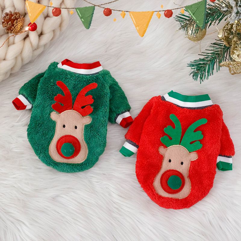 小狗圣诞衣服狗麋鹿猫咪卫衣秋冬保暖泰迪比熊雪纳瑞宠物两脚绒衣