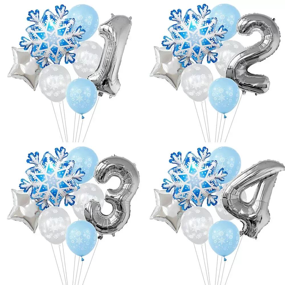 7Pcs Snowflake 32 inch Number 1-9 Foil Balloon Set Winter Sn