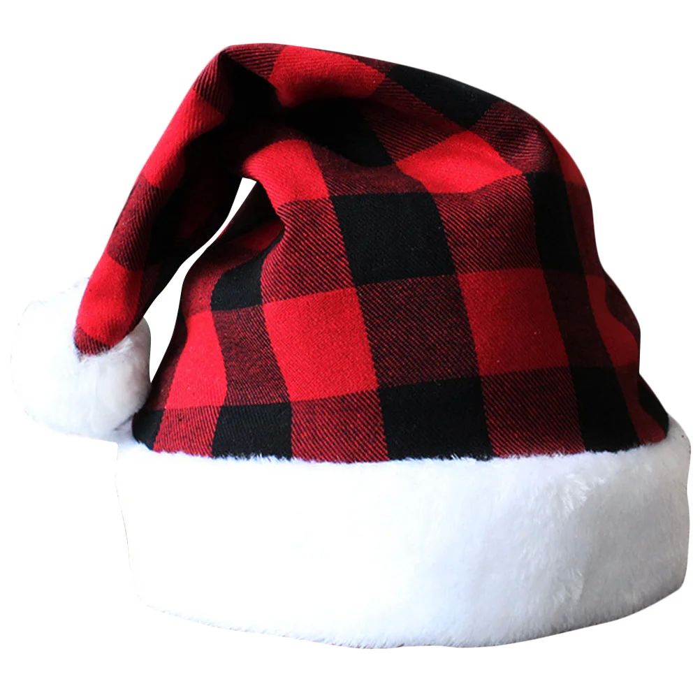 Christmas Santa Hat Plaid Cloth Xmas Party Costume Warm Unis