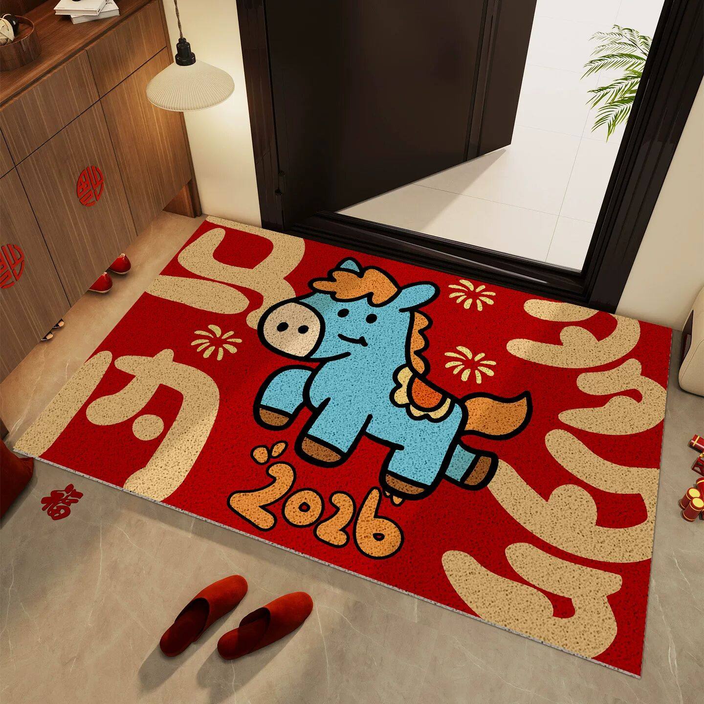 2026新年本命年卡通马图案红色入户地垫防滑家用门垫玄关进门脚垫,居家布艺,入户地垫,淘宝优惠券,粉丝福利购,淘宝优惠卷