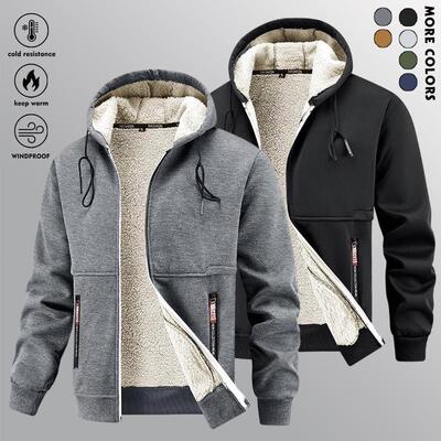Men's fleece lined zip up jacket with hood warm and cozy