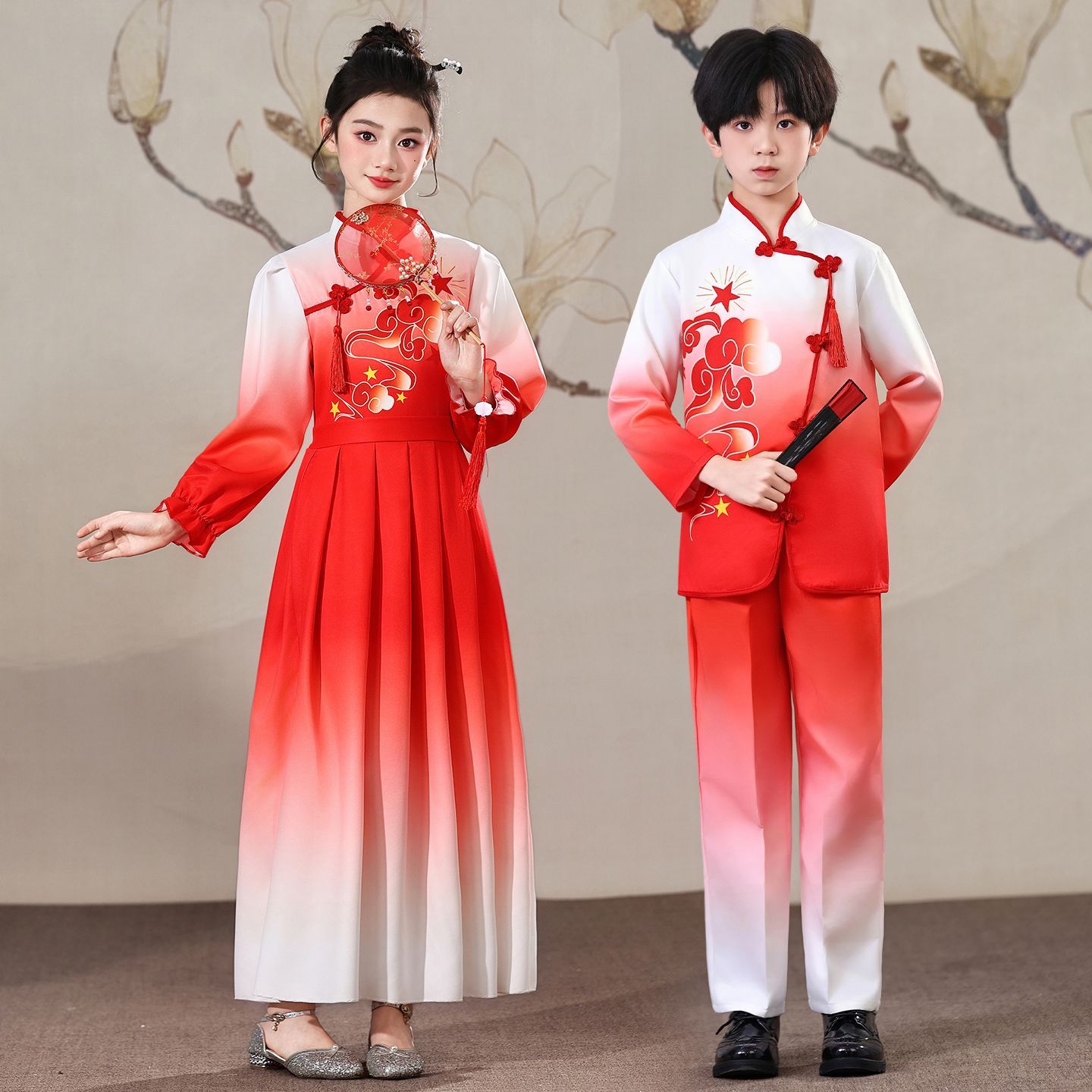 儿童元旦演出服小学生诗歌朗诵合唱礼服中国风女童古筝比赛表演服