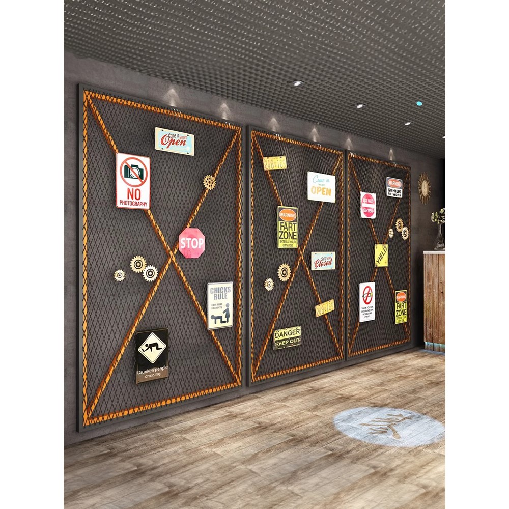 复古工业风铁艺铁丝网装饰架墙面铁网格墙屏风隔断网酒吧舞蹈教室