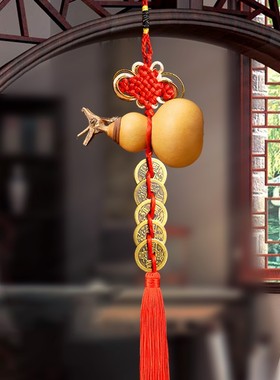 康聚如天然手工艺葫芦五帝钱门对门家居手工编织装饰礼品创意摆件
