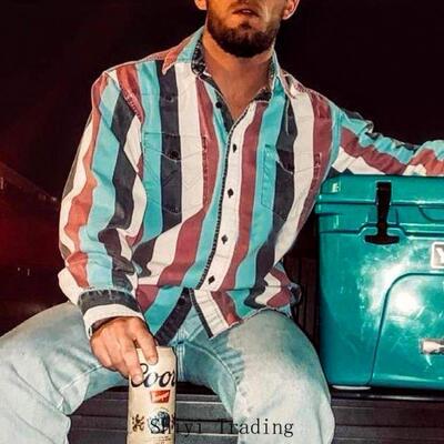 Men's Western Cowboy Style Retro Print Loose Long Sleeve