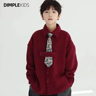 儿童新中式拜年服男童秋冬潮流灯芯绒外套中大童加绒加厚衬衫上衣