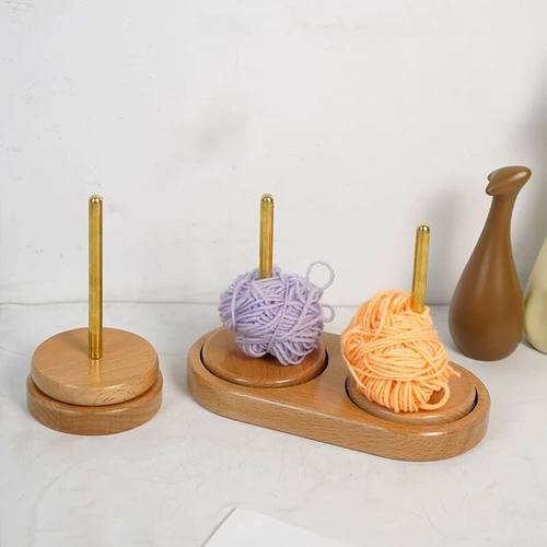 实木毛线轴绕线收纳神器手工编织转动木架旋转支架手工木轴架底座