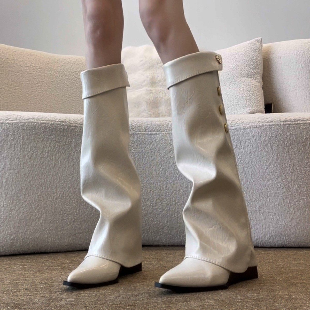 小码高跟鞋复古辣妹风坡跟裤筒靴长筒靴35码秋冬皮带扣尖头堆堆骑,女鞋,时装靴,淘宝优惠券,粉丝福利购,淘宝优惠卷