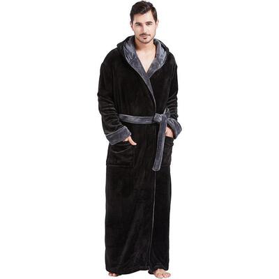 Mens Robes Big and Tall with Hood Two Tone Flannel Fleece