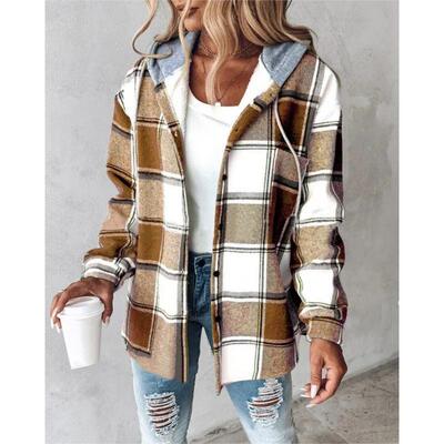 Women's Flannel Hooded Plaid Thick Coat Winter Jacket for