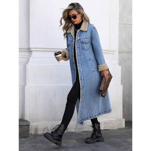 Denim Long Jacket For Suitable Thermal Women Lined