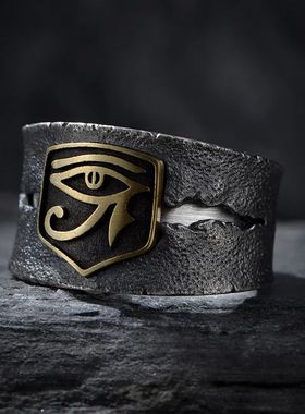 Retro Cracking Golden Horus Eye Wide Ring For Men Punk Gothi