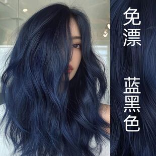 蓝黑色染发膏女植物天然无刺激纯正品牌2026流行色染发膏女泡泡沫