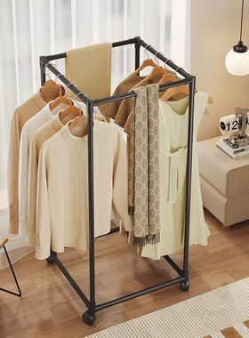 晾衣架落地式阳台家用出租屋衣帽架室内大容量双层可移动挂衣架
