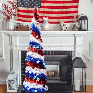 创意圣诞装饰品 蓝红白三色折叠可伸缩圣诞树 圣诞毛条树饰品树