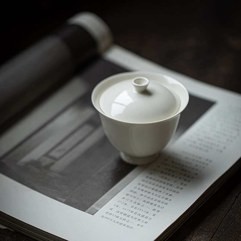 陶瓷手工二才盖碗 草木灰泡茶碗盖杯敬茶碗带盖泡茶器茶具