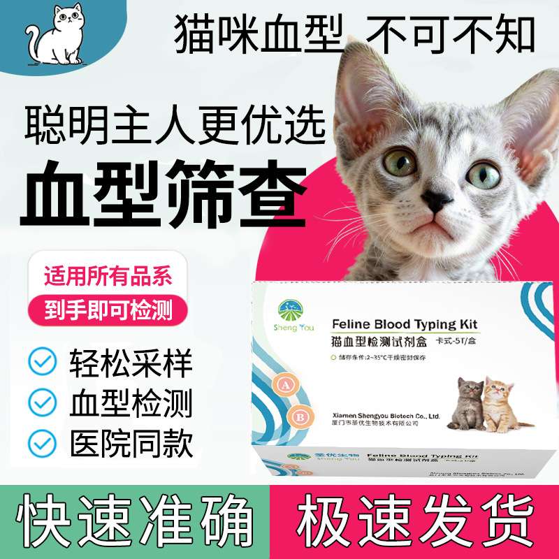 5只猫装--猫咪血型抗原快速检测卡猫舍宠物猫咪居家自测血液溶血